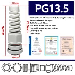 5PCS Waterproof Cable Gland PG7 Plastic Anti-Bending Joint M12 Nylon PA66 Torsion-proof Glands PG9/11/13.5/16/19/21 Connector