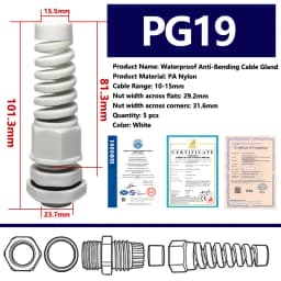 5PCS Waterproof Cable Gland PG7 Plastic Anti-Bending Joint M12 Nylon PA66 Torsion-proof Glands PG9/11/13.5/16/19/21 Connector