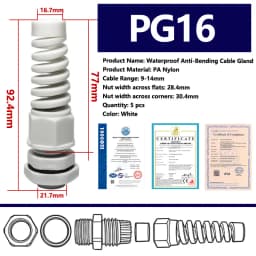 5PCS Waterproof Cable Gland PG7 Plastic Anti-Bending Joint M12 Nylon PA66 Torsion-proof Glands PG9/11/13.5/16/19/21 Connector