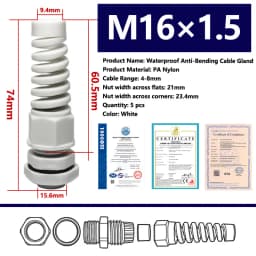5PCS Waterproof Cable Gland PG7 Plastic Anti-Bending Joint M12 Nylon PA66 Torsion-proof Glands PG9/11/13.5/16/19/21 Connector