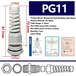 5PCS Waterproof Cable Gland PG7 Plastic Anti-Bending Joint M12 Nylon PA66 Torsion-proof Glands PG9/11/13.5/16/19/21 Connector