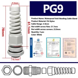 5PCS Waterproof Cable Gland PG7 Plastic Anti-Bending Joint M12 Nylon PA66 Torsion-proof Glands PG9/11/13.5/16/19/21 Connector