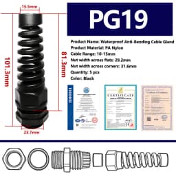 5PCS Waterproof Cable Gland PG7 Plastic Anti-Bending Joint M12 Nylon PA66 Torsion-proof Glands PG9/11/13.5/16/19/21 Connector