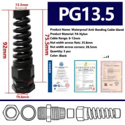 5PCS Waterproof Cable Gland PG7 Plastic Anti-Bending Joint M12 Nylon PA66 Torsion-proof Glands PG9/11/13.5/16/19/21 Connector
