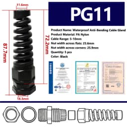 5PCS Waterproof Cable Gland PG7 Plastic Anti-Bending Joint M12 Nylon PA66 Torsion-proof Glands PG9/11/13.5/16/19/21 Connector