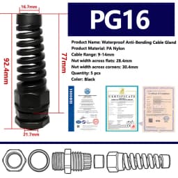 5PCS Waterproof Cable Gland PG7 Plastic Anti-Bending Joint M12 Nylon PA66 Torsion-proof Glands PG9/11/13.5/16/19/21 Connector