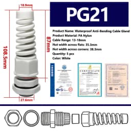 5PCS Waterproof Cable Gland PG7 Plastic Anti-Bending Joint M12 Nylon PA66 Torsion-proof Glands PG9/11/13.5/16/19/21 Connector