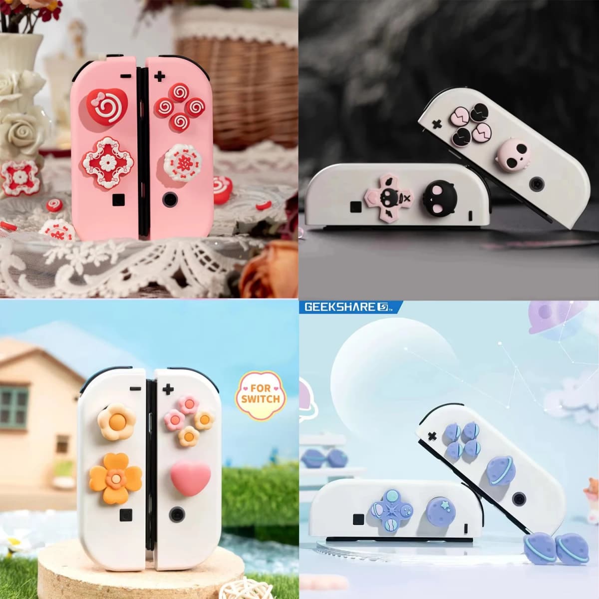 D-pad Cross Direction Button ABXY Key Sticker Joystick Thumb Stick Grip Cap Cover For Nintendo Switch Oled NS Joy-con Skin Case