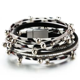 Amorcome Multilayer Metal Beads Charm Leather Bracelets for Women Trendy Design Double Wrap Bracelets & Bangles Jewelry