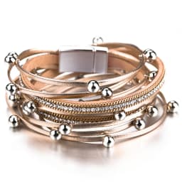 Amorcome Multilayer Metal Beads Charm Leather Bracelets for Women Trendy Design Double Wrap Bracelets & Bangles Jewelry