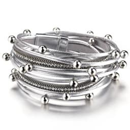 Amorcome Multilayer Metal Beads Charm Leather Bracelets for Women Trendy Design Double Wrap Bracelets & Bangles Jewelry