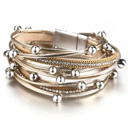Amorcome Multilayer Metal Beads Charm Leather Bracelets for Women Trendy Design Double Wrap Bracelets & Bangles Jewelry