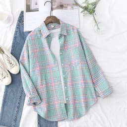 Brand Women's Flannel Plaid Shirts 2026 New Ladies Tops Exquisite Designer Style Loose Blouses Casual Cotton Long Sleeve Blouse