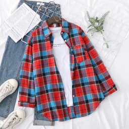 Brand Women's Flannel Plaid Shirts 2026 New Ladies Tops Exquisite Designer Style Loose Blouses Casual Cotton Long Sleeve Blouse