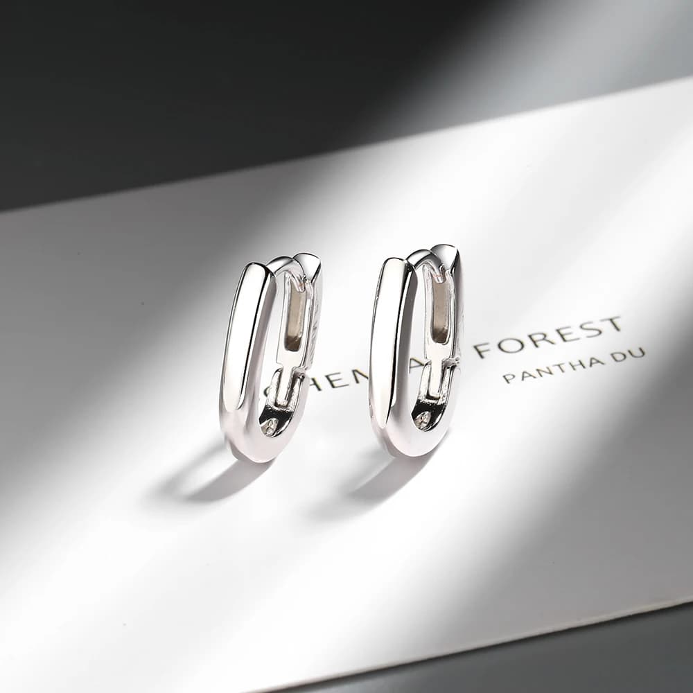 New 925 Sterling Silver Earrings, Simple And Bright U-Shaped Silver Plated With 18g Gold, Luxurious Jewelry Gift For Girls