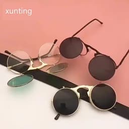 Vintage Steampunk Flip Sunglasses Retro Round Metal Sun Glasses for Men and Women Brand Designer Circle Oculos