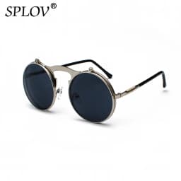 Vintage Steampunk Flip Sunglasses Retro Round Metal Sun Glasses for Men and Women Brand Designer Circle Oculos