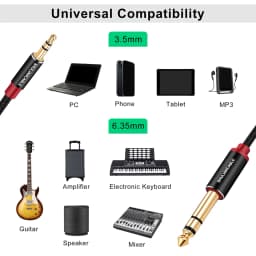 SHULIANCABLE 3.5mm to 6.35mm Stereo Audio Cable, 6.35 1/4" Male to 3.5 1/8" Male TRS Stereo Audio Cable for Guitar,iPod, Laptop,