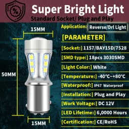 2x P21W BA15S LED Canbus 1156 BAY15D 1157 P21/5W LED Bulbs T15 R5W Car Lights 6500K White Brake Lights Reverse Lamp DRL T20 7443