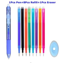 0.7mm Magic Erasable Pen Press Gel Pen Set 8 Colors Erasable Refill Rod Gel Ink Stationery Retractable Pens Washable Handle Rod