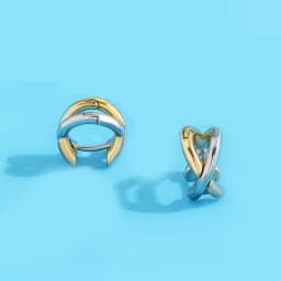 Punk Gold Plated Silver Color Mixing Metal Criss-cross Earrings for Women Geometric Small Ear Bone Aros Huggie Hoops Jewelry