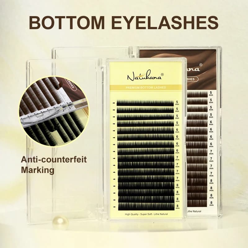 NATUHANA Bottom Eyelash Extension Individual Natural Soft Under Eyelashes J Curl 5-8 Mix Synthetic Mink Lower Lashes for Makeup