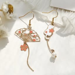 Chinese Style Folding Fan Modeling Crane Cloud Hanging Dangle Earrings for Women Hollow Asymmetric Drop Earring National Jewelry