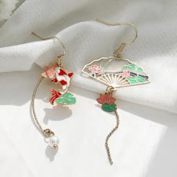 Chinese Style Folding Fan Modeling Crane Cloud Hanging Dangle Earrings for Women Hollow Asymmetric Drop Earring National Jewelry