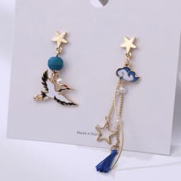 Chinese Style Folding Fan Modeling Crane Cloud Hanging Dangle Earrings for Women Hollow Asymmetric Drop Earring National Jewelry