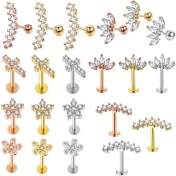 Crystal Flower Tragus Piercing Earring Flat 16G Cross Cartilage Piercing Stud Helix Jewelry Conch Rook Lobe Earring Labret Stud