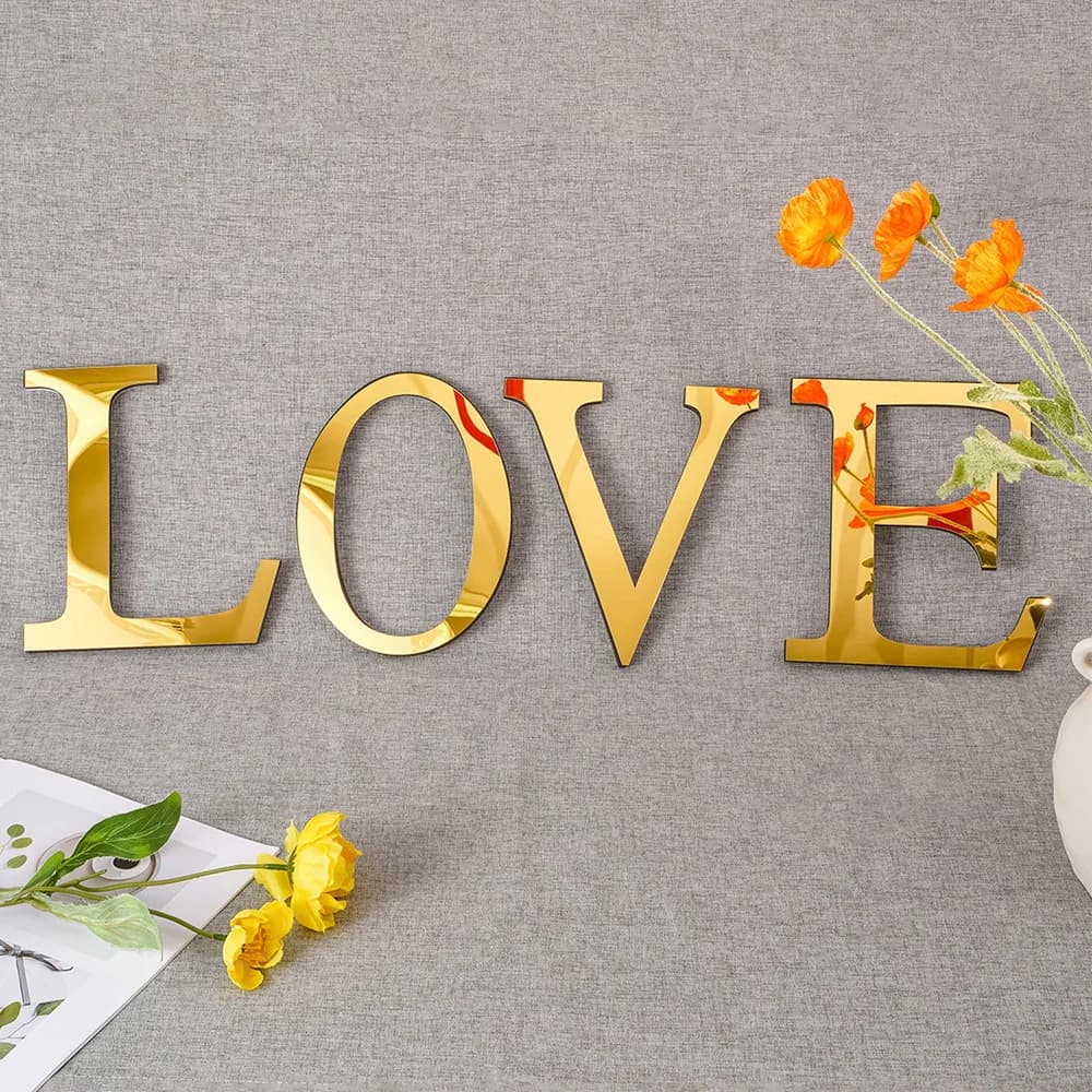 English Alphabet Acrylic Gold Wall Stickers Home Decor For Living Room Bedroom Cabinet 3D Mirror Poster Peel & Stick Wallpaper