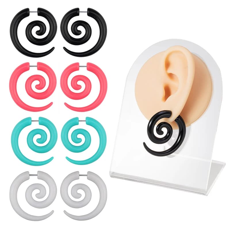 2pcs Acrylic Fake Plug Tunnel Earrings Gauges Faux Spiral Ear Taper Swirl Stud Cheater Stretcher Expander Piercing Body Jewelry