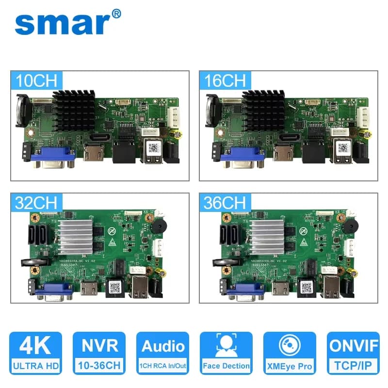 Smar CCTV 9CH 10CH 16CH 32CH 4K NVR Motherboard H.265+Network Video Recorder For 5MP 8MP IP Camera Support Face Detection ONVIF