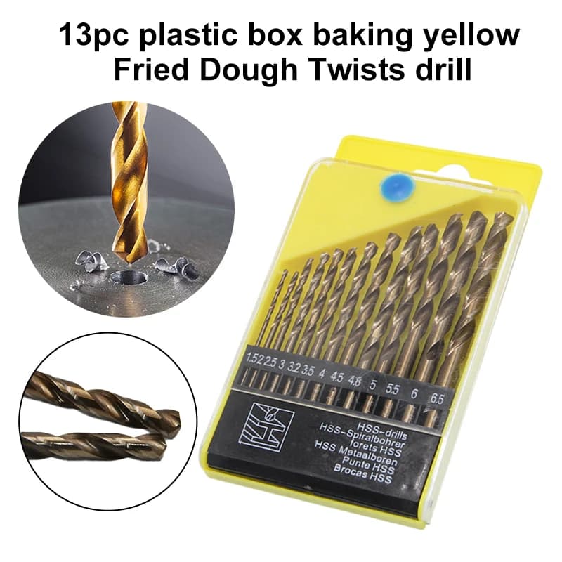 HSS baked yellow twist drill hand electric drill full grind straight handle metal drill bit woodwork drilling accessory tool set