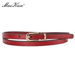 Maikun Women Belts Alloy Pin Buckle Genuine Leather Thin Belt Female Waistband for Jeans Dresses Pants