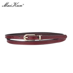 Maikun Women Belts Alloy Pin Buckle Genuine Leather Thin Belt Female Waistband for Jeans Dresses Pants
