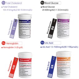 4 In1 Multi-Function Cholesterol Meter Uric Acid&Hemoglobin Blood Glucose Test Strips Kit for Diabetes Gout Device with Lancets