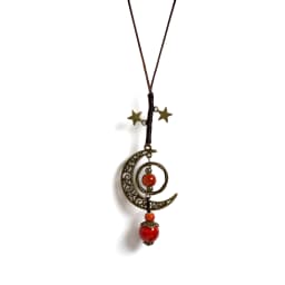 Moon and Star Handmade Ceramic Necklace Adjustable Pendant Boho Vintage Jewelry Multiple Colors Accessories 142