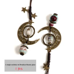 Moon and Star Handmade Ceramic Necklace Adjustable Pendant Boho Vintage Jewelry Multiple Colors Accessories 142