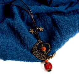 Moon and Star Handmade Ceramic Necklace Adjustable Pendant Boho Vintage Jewelry Multiple Colors Accessories 142