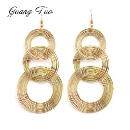 Punk Gold Colour Big Geometric 3 Circle Metal Long Dangle Earrings For Women Bohemian Party Exaggerated Fashion Jewelry