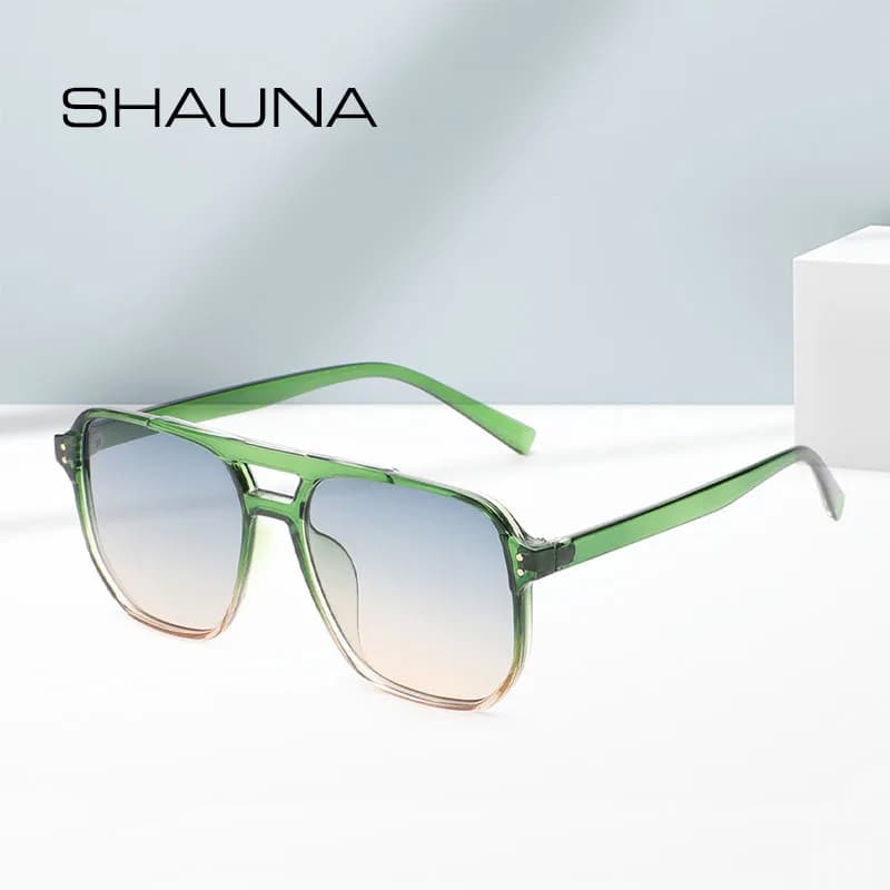 SHAUNA Retro Double Bridges Square Sunglasses Women Fashion Rivets Decoration Eyewear Shades UV400 Men Trending Sun Glasses