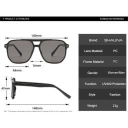 SHAUNA Retro Double Bridges Square Sunglasses Women Fashion Rivets Decoration Eyewear Shades UV400 Men Trending Sun Glasses