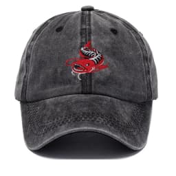 Men Washed Grey Baseball Cap Angler Fish Embroidery Pattern Soft Dad Hat Unisex Adjustable Snapback Casual Fishing Sport Hat