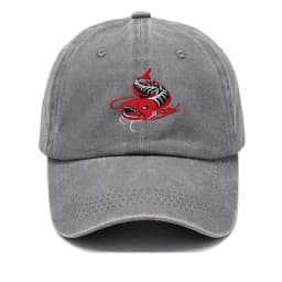 Men Washed Grey Baseball Cap Angler Fish Embroidery Pattern Soft Dad Hat Unisex Adjustable Snapback Casual Fishing Sport Hat