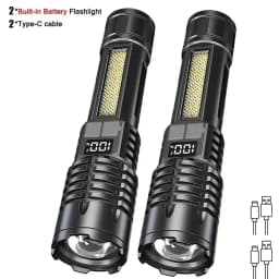 High Power LED Flashlight Portable Zoom Torch Type-C Rechargeable Waterproof Light with COB Side Lamp for Outdoor Camping Hiking