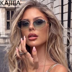 Sexy Small Frame Hexagon Sunglasses Women With Chain 2026 Luxury Brand Designer Punk Sun Glasses For Ladies Shades Gafas De Sol