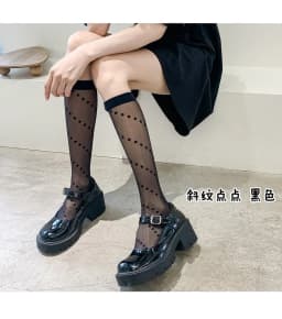 Women Sexy Polka Dot Print Stockings Knee High Socks Soft Nylon Elastic Fishnet Girls Lolita Cute Fashion Long Leg Socks Black