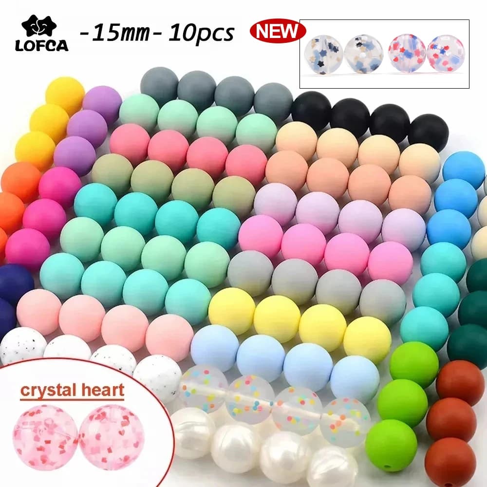 LOFCA 15mm 10pcs/lot Silicone Bead Safe Food Grade Round Fashion DIY Keychain Necklace Jewelry Accessories