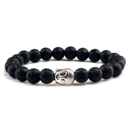 Healing Buddha Head Prayer Volcanic Lava Natural Stone Strand Bead Bracelet For Men Black Beaded Yoga Women armband Jewelry